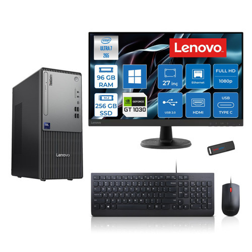 Thinkcentre Neo 50T Gen 6 Intel Core Ultra 7 265 Upto 5,3ghz 96GB Ddr5 256GB SSD 4GB/GT1030 WIN11PRO +27"fhd Mon. Masaüstü Bilgisayar 2713BD007WTR21P31+ZETTAUSBBELLEK