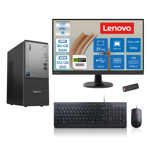 Thinkcentre Neo 50T Gen 6 Intel Core Ultra 7 265 Upto 5,3ghz 80GB Ddr5 512GB SSD 6GB/RTX3050 Freedos +27"fhd Mon. Masaüstü Bilgisayar 2713BD007WTR23F27+ZETTAUSBBELLEK