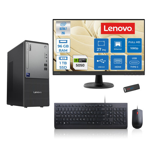 Thinkcentre Neo 50T Gen 6 Intel Core Ultra 7 265 Upto 5,3ghz 96GB Ddr5 1tb SSD 8GB/RTX5050 Freedos +27"fhd Mon. Masaüstü Bilgisayar 2713BD007WTR24F33+ZETTAUSBBELLEK