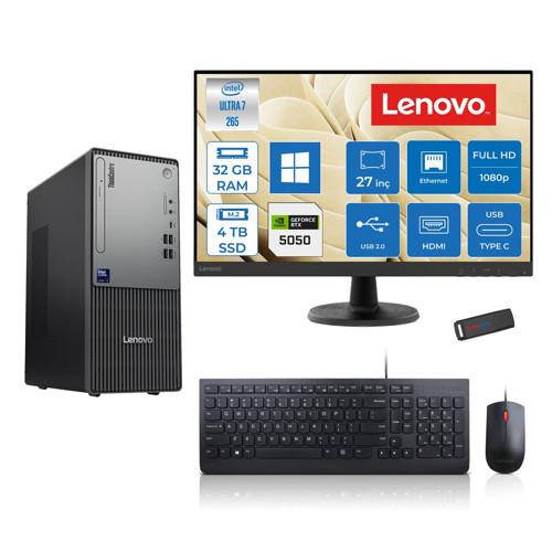 Thinkcentre Neo 50T Gen 6 Intel Core Ultra 7 265 Upto 5,3ghz 32GB Ddr5 4tb SSD 8GB/RTX5050 WIN11HOME +27"fhd Mon. Masaüstü Bilgisayar 2713BD007WTR24H15+ZETTAUSBBELLEK