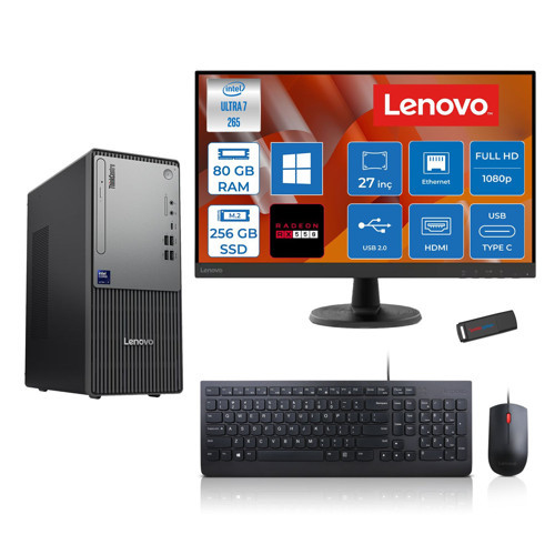 Thinkcentre Neo 50T Gen 6 Intel Core Ultra 7 265 Upto 5,3ghz 80GB Ddr5 256GB SSD 4GB/RX550 WIN11HOME +27"fhd Mon. Masaüstü Bilgisayar 2713BD007WTR27H26+ZETTAUSBBELLEK