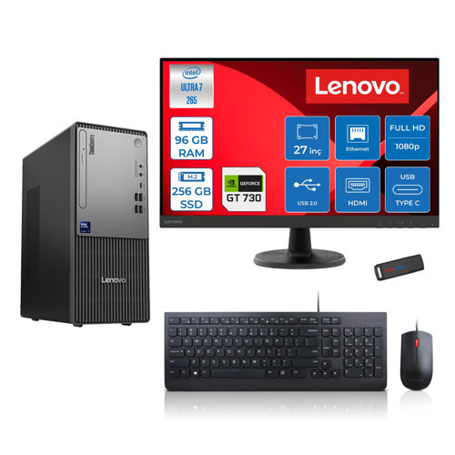 Thinkcentre Neo 50T Gen 6 Intel Core Ultra 7 265 Upto 5,3ghz 96GB Ddr5 256GB SSD 4GB/GT730 Freedos +27"fhd Mon. Masaüstü Bilgisayar 2713BD007WTR25F31+ZETTAUSBBELLEK
