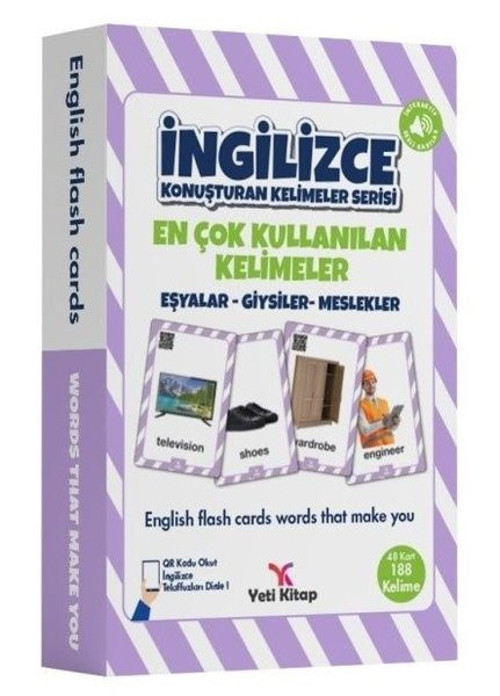 Eşyalar - Giysiler - Meslekler-İngilizce Konuşturan Kelime Kartları-En Çok Kullanılan Kelimeler