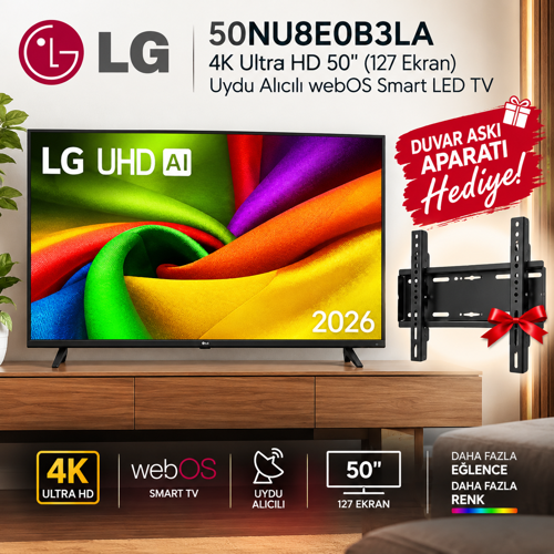 50NU8E0B3LA 4K Ultra HD 50" 127 Ekran Uydu Alıcılı webOS Smart LED TV + askı aparatı hediye