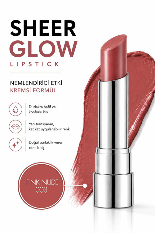 Sheer Glow Lipstick - Parlak Bitişli Nemlendirici Ruj - Pink Nude - 003