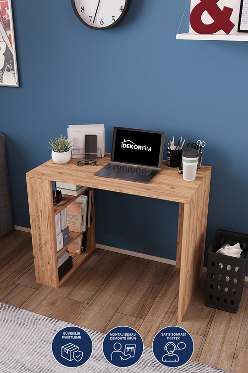 Df09102Ac Kitaplıklı Çalışma, Bilgisayar Masası, Raflı 90X70 Modern Ofis Masası, Çam
