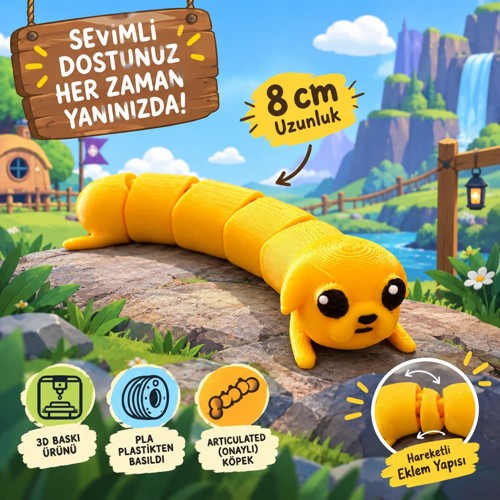 3D Tasarım Hareketli Eklemli Sarı Köpek Figürü - Stres Giderici Oyuncak ve Masaüstü Aksesuarı
