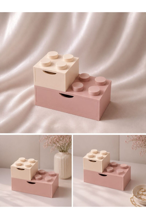 Lego Tasarımlı Çekmeceli Masaüstü Organizer / Saklama Kutusu Seti