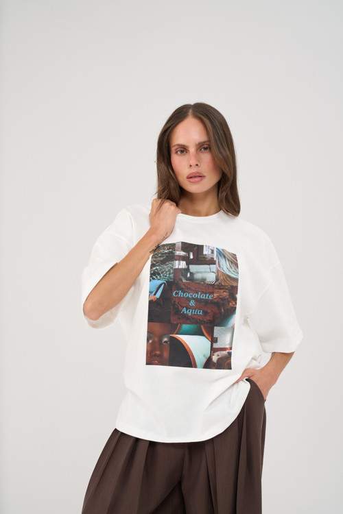 Aqua Brown Oversize Beyaz T-Shirt