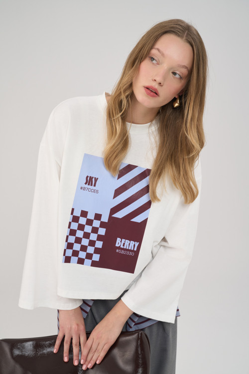 Skyberry Oversize Beyaz Uzun Kollu T-Shirt