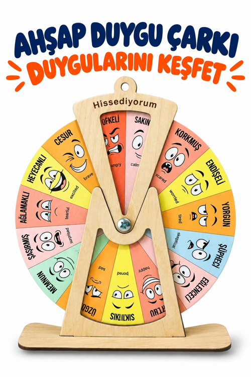 Ahşap Duygu Çarkı – Nasıl Hissediyorum Yüz İfadeleri ve Duyguları Öğreniyorum Eğitici Çocuk Oyuncağı