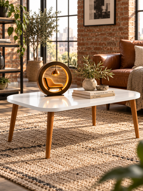 Torna Set Beyaz Orta Sehpa ve Zigon Sehpa 4'lü Set Ahşap Ayaklı Modern Salon Sehpası