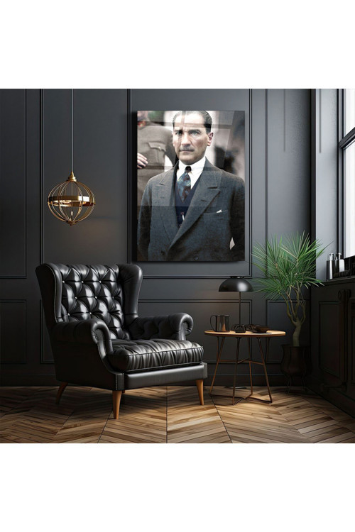 Cam Tablo Mustafa Kemal Atatürk Portre - Duvar Dekorasyonu - Ofis Dekorasyonu