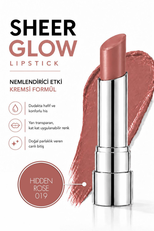 Sheer Glow Lipstick - Parlak Bitişli Nemlendirici Ruj - Hidden Rose - 019
