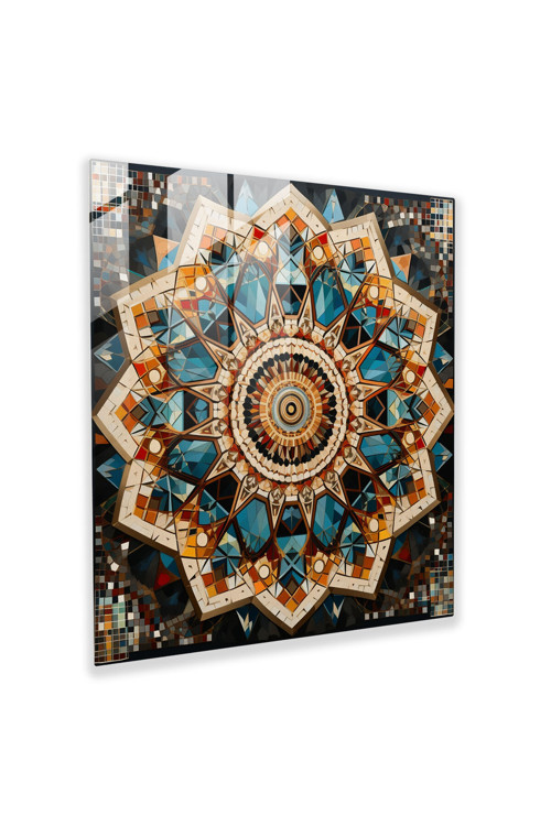 Geometrik Mozaik Temperli Cam Tablo - Modern Duvar Süsü