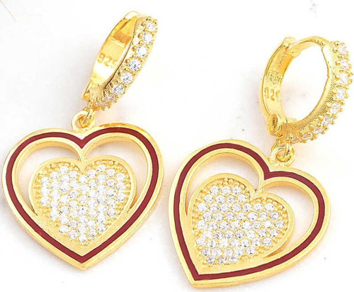 Gümüş Gold Sallantılı Kalp Kadın Küpe