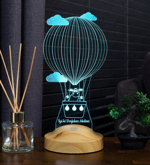 Çocuk Bebek Hediyesi, Kuzulu Balon 3 Boyutlu Hediye Led Lamba