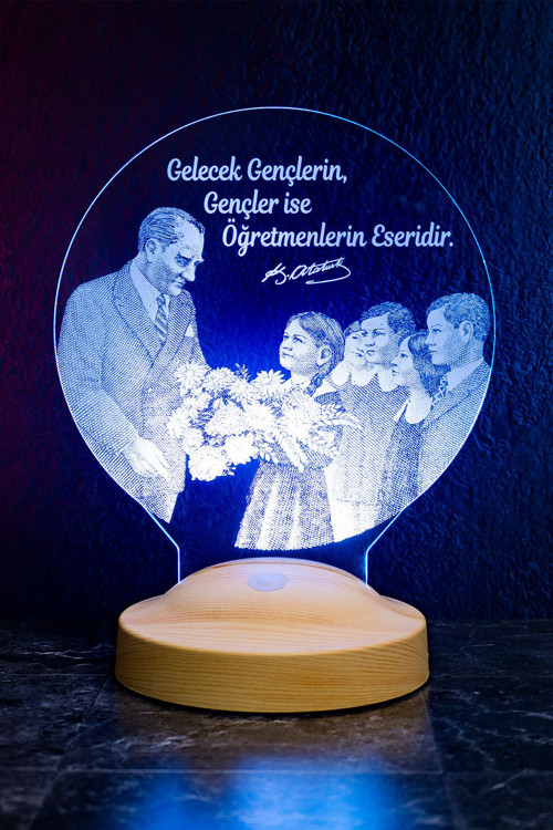 Baş Öğretmen Mustafa Kemal Atatürk Ve Öğrenciler, Öğretmene Hediye Atatürk Sözleri Led Lamba