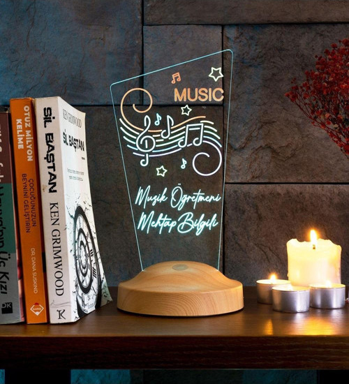Müzisyen Hediyesi, Müzik Öğretmenine Hediye, Renkli Baskılı Kişiye Özel Led Lamba