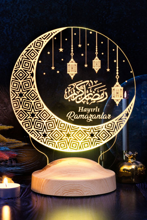 Ramazan Hediyesi Kandilli, Hayırlı Ramazanlar Hilal & Kandil Tasarımlı Led Lamba, Ramazan Led Işıklı