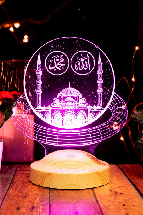 Ramazan Hediyesi, Allah Hz. Muhammed Yazılı Camii, Dini Hediye 3d Led Lamba