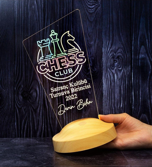 Satranç Turnuvası Kupa Ödül Hediyesi, Öğretmenine Hediye Led Lamba, Chess Renkli Masa Lambası