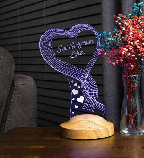Sevgililer Günü Hediyesi Tek Kalp, Canım Sevgilim Yazılı Hediye 3 Boyutlu 3d Led Gece Lambası