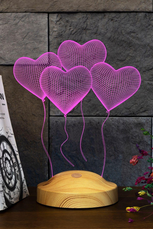 Sevgiliye Romantik Hediye, Kalpler 3d Led Gece Lambası 3 Boyutlu Led Lamba, Çok Şık Gece Lambası
