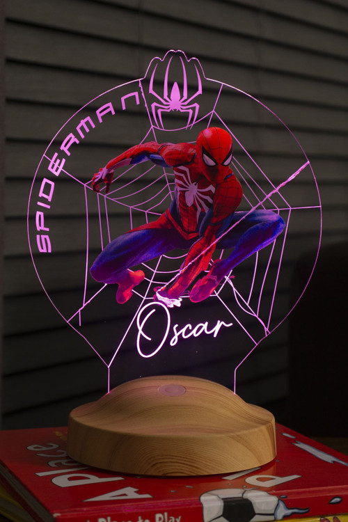 Spiderman Örümcek Adam Spider Man Figürlü Kişiye Özel Gece Lambası, Renkli Led Lamba, Spider-man