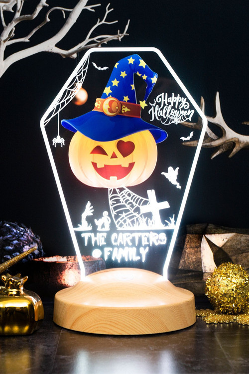 Halloween Şapkalı Bal Kabağı Tasarımlı Cadılar Bayramı Hediyesi, Balkabağı Hediyelik Led Lamba