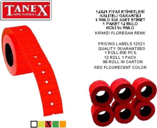 Fiyat Etiketi Çizgili 12x21 Fosforlu Kırmızı (6 Lı Paket)