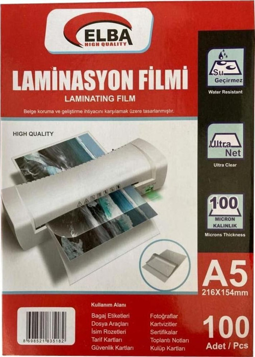 Laminasyon Filmi A5 100 Micron 100 Lü 154 x 216 MM Laminasyon Filmi