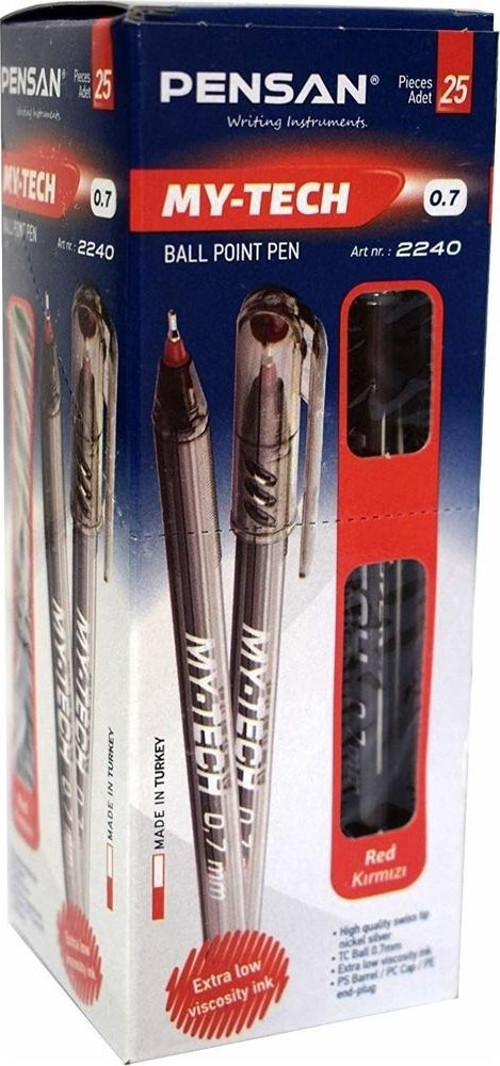 Tükenmez Kalem My-Tech 0.7 MM İğne Uç Kırmızı 25'Li