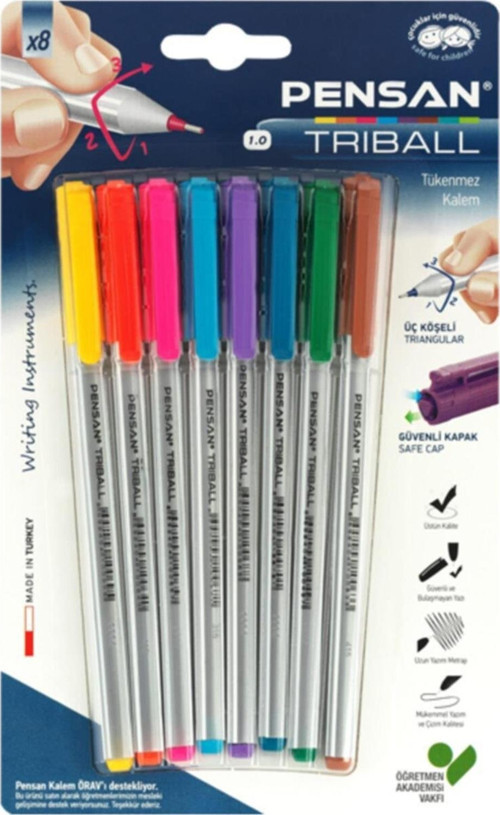Tükenmez Kalem Triball 1.0 MM Bilye Uç 8 Lİ Renkli (24 Paket)