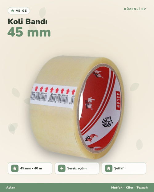 Vege Aslan Şeffaf Koli Bandı 45 mm x 40 m