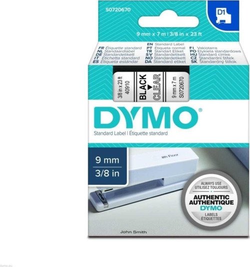 D1 Şerit Standart 9 MMx7 MT Şeffaf Üzerine Siyah 40910 S0720670