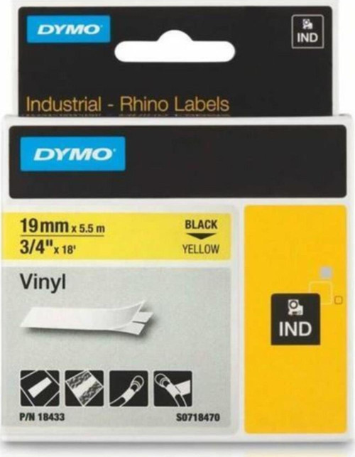 Rhino Pro Etiketi Renkli Vinil 19 MMx5,5 MT Sarı Üzerine Siyah 18433