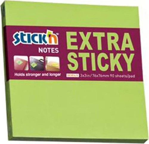 Hopax Stickn 76 x 76 Extra Yapışkanlı Neon Yeşil 90 Yaprak Yapışkanlı Not Kağıdı