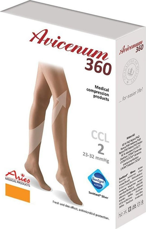 CCL2 PHELEBO 360 AT, LONG (Uzun) Burnu Kapalı Orta Basınç Külotlu Çorabı, ( S - Beden ) Ten Rengi