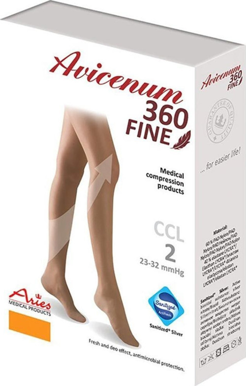 CCL2 PHELEBO 360AG, FINE Dantelli Burnu Kapalı Orta Basınç Diz Üstü Çorap, ( S - Beden ) Ten Rengi