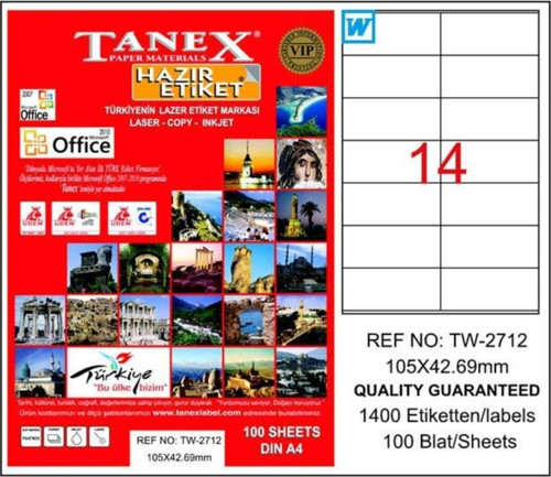 Lazer Etiket 100 Yaprak 105 x 42.69 Mm Lazer Yazıcı Etiketi