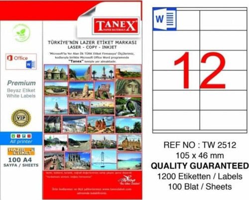 Lazer Etiket 100 Yaprak 105 x 46 Mm Lazer Yazıcı Etiketi