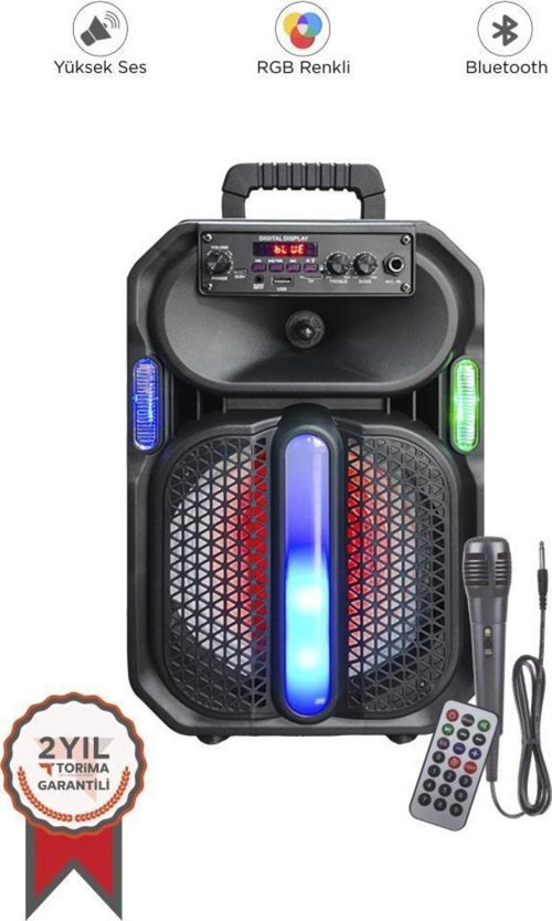 D26 Siyah RGB Işıklı Mikrofonlu Kumandalı Usb/Tf/Fm/Mıc/Bt Bluetooth Hoparlör