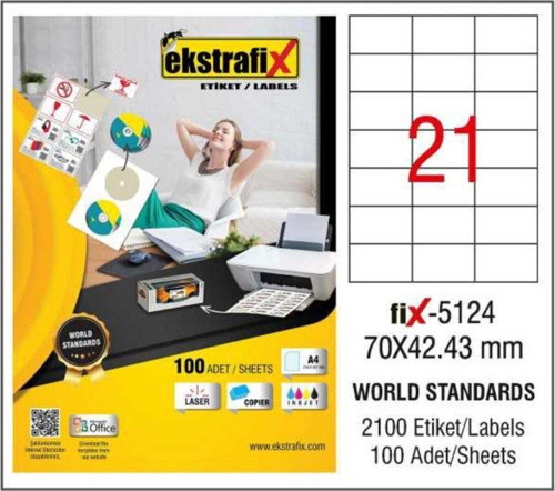 Laser Etiket 100 Yaprak 70 x 42.43 Mm Laser Yazıcı Etiketi