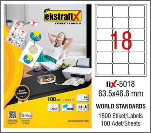 Lazer Etiket 100 Yaprak 63.5 x 46.6 Mm Lazer Yazıcı Etiketi