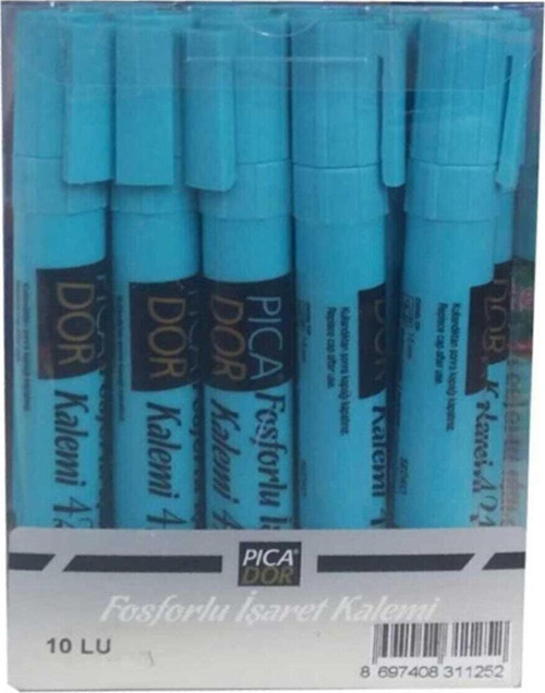 Doldurulabilir Kalem Tipi Fosforlu Kalem Pastel Mavi (10 Lu Paket)