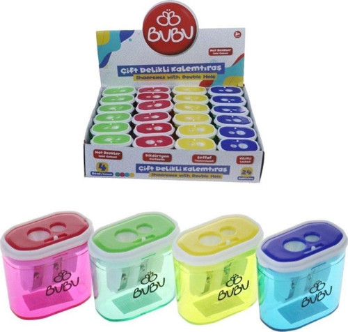 Kalemtıraş Şeffaf Dikdörtgen Çift Bıçaklı Kalemtıraş (24 Lü Paket)