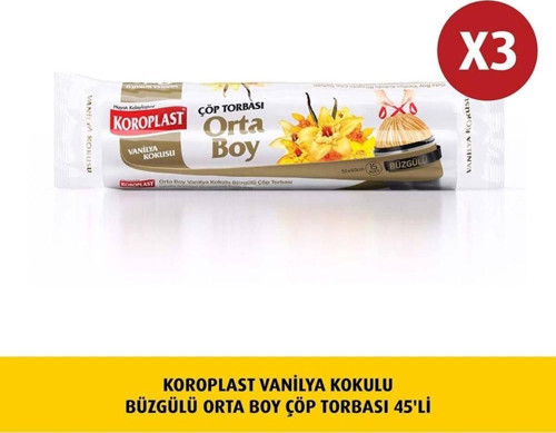 Vanilya Kokulu, Büzgülü Orta Boy Çöp 15liX3 Ad