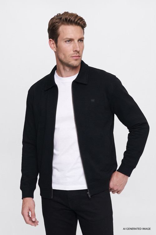 Pamuklu Relaxed Fit Fermuarlı Selanik Örgü Erkek Sweatshirt W2620068001