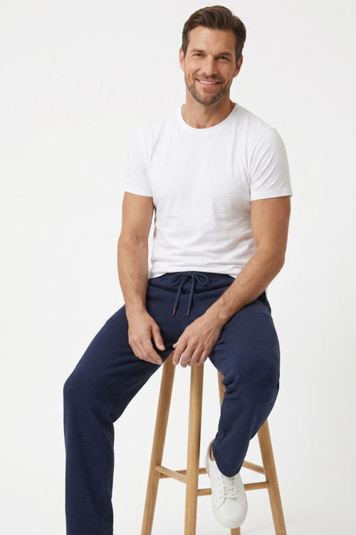 Erkek Esnek Belli Minimal Logo Detaylı Klasik Kesim Pijama Altı Battal beden